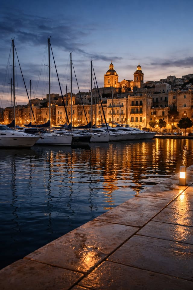 Vittoriosa marina with traditional Maltese architecture